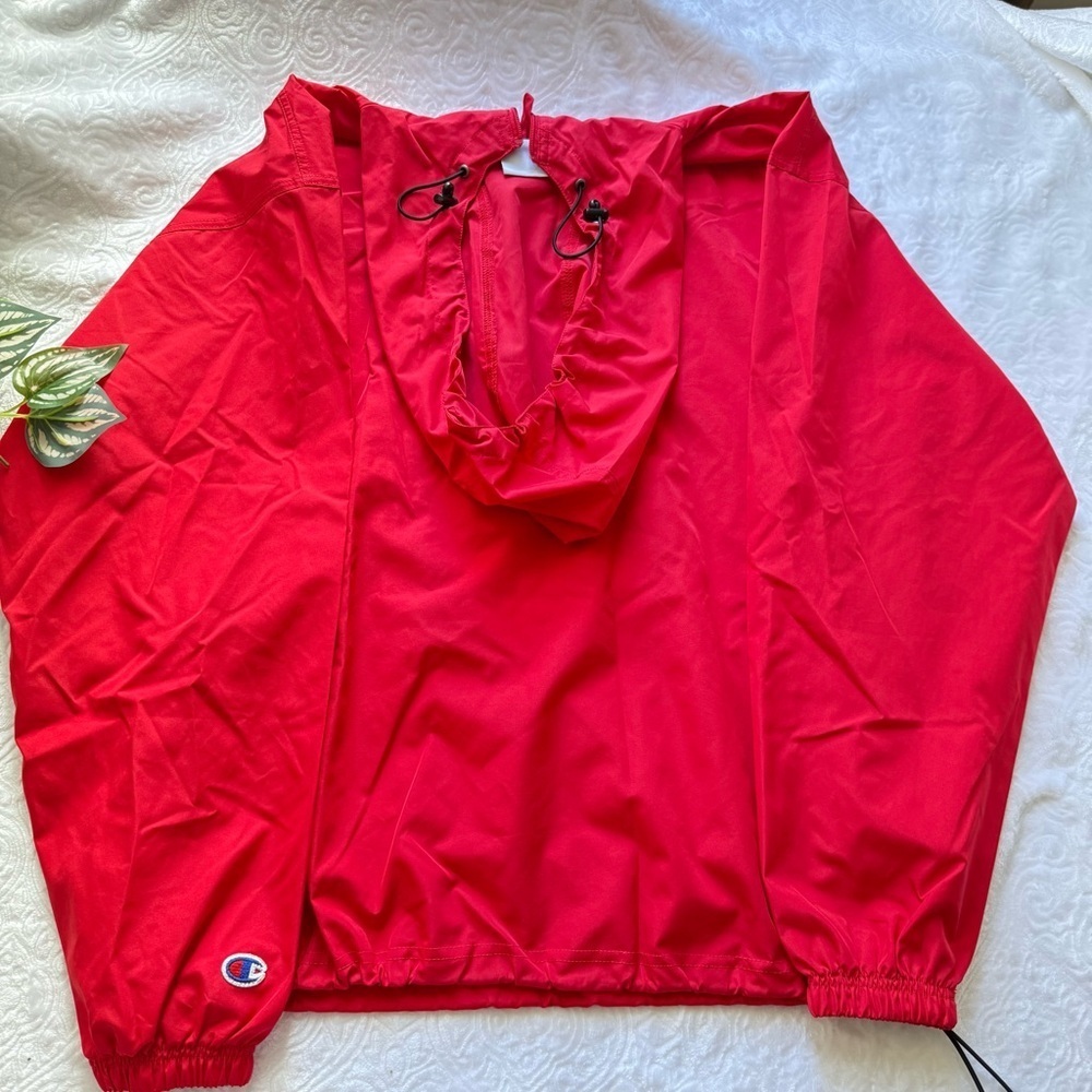 Champion Red Half Zip Windbreaker Jacket L Lightweight Hooded Pullover CC Logo - Picture 9 of 14